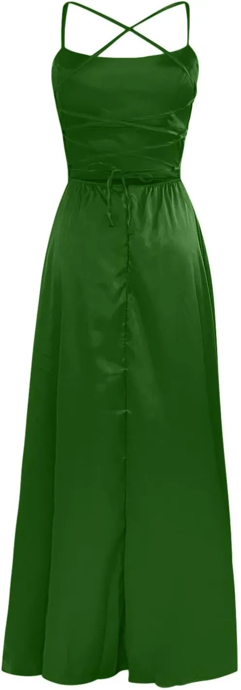 NaRHbrg Elegant Long Prom Dresses for Women 2024 Formal Dresses Ruched Sexy Bridesmaid Wedding Guest Maxi Dress Evening Dress