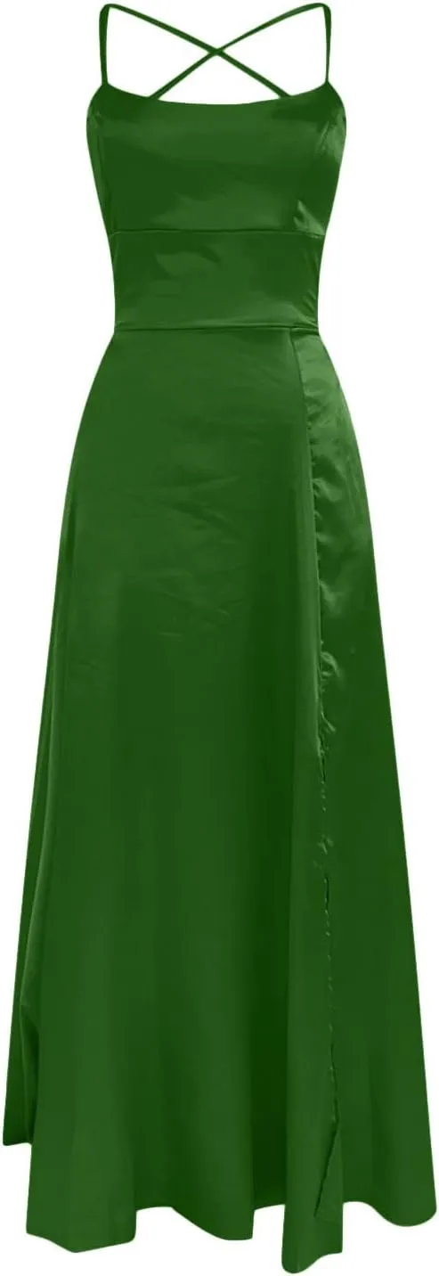 NaRHbrg Elegant Long Prom Dresses for Women 2024 Formal Dresses Ruched Sexy Bridesmaid Wedding Guest Maxi Dress Evening Dress