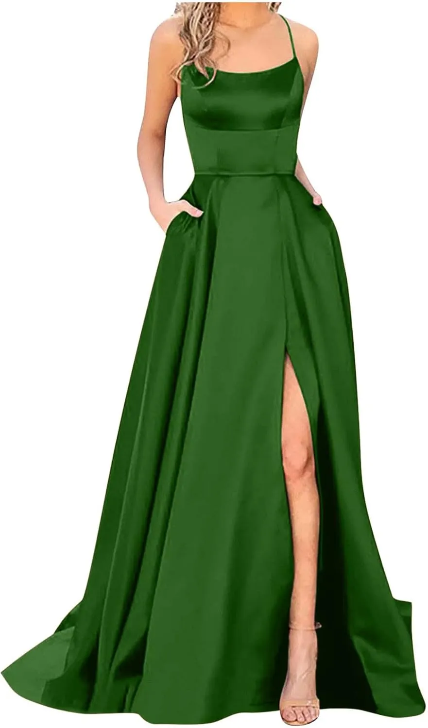 NaRHbrg Elegant Long Prom Dresses for Women 2024 Formal Dresses Ruched Sexy Bridesmaid Wedding Guest Maxi Dress Evening Dress
