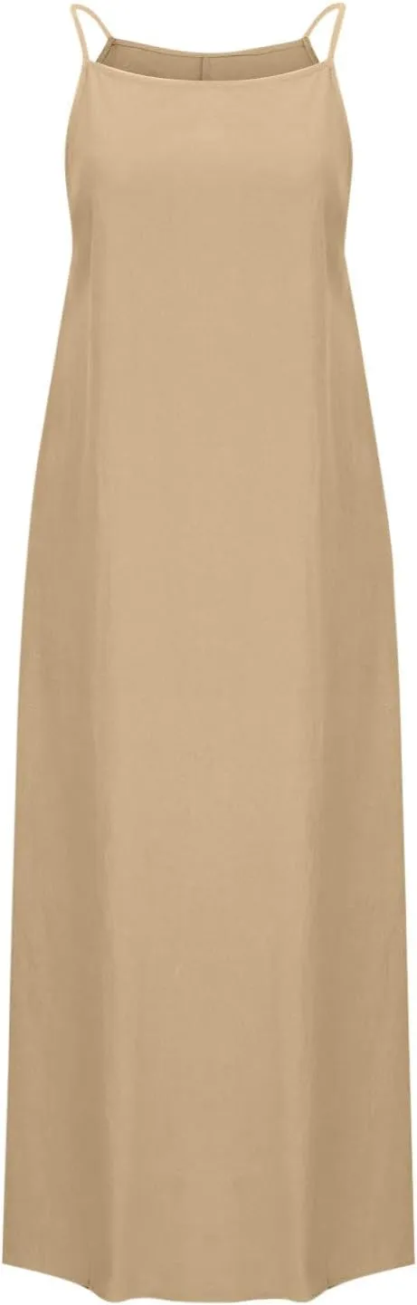 NaRHbrg Women's Sleeveless Maxi Dress Loose Fit Casual Beach Sundress Slit Hem Summer Long Dresses Sundress
