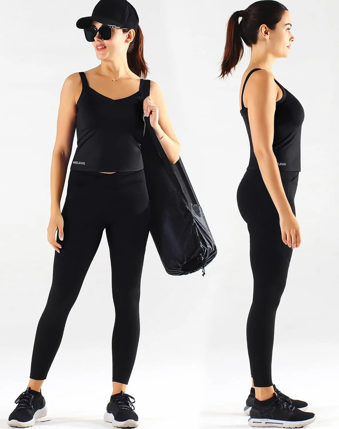 NELEUS Women's 3 Pack Athletic Compression Tank Top with Sport Bra Running Shirt