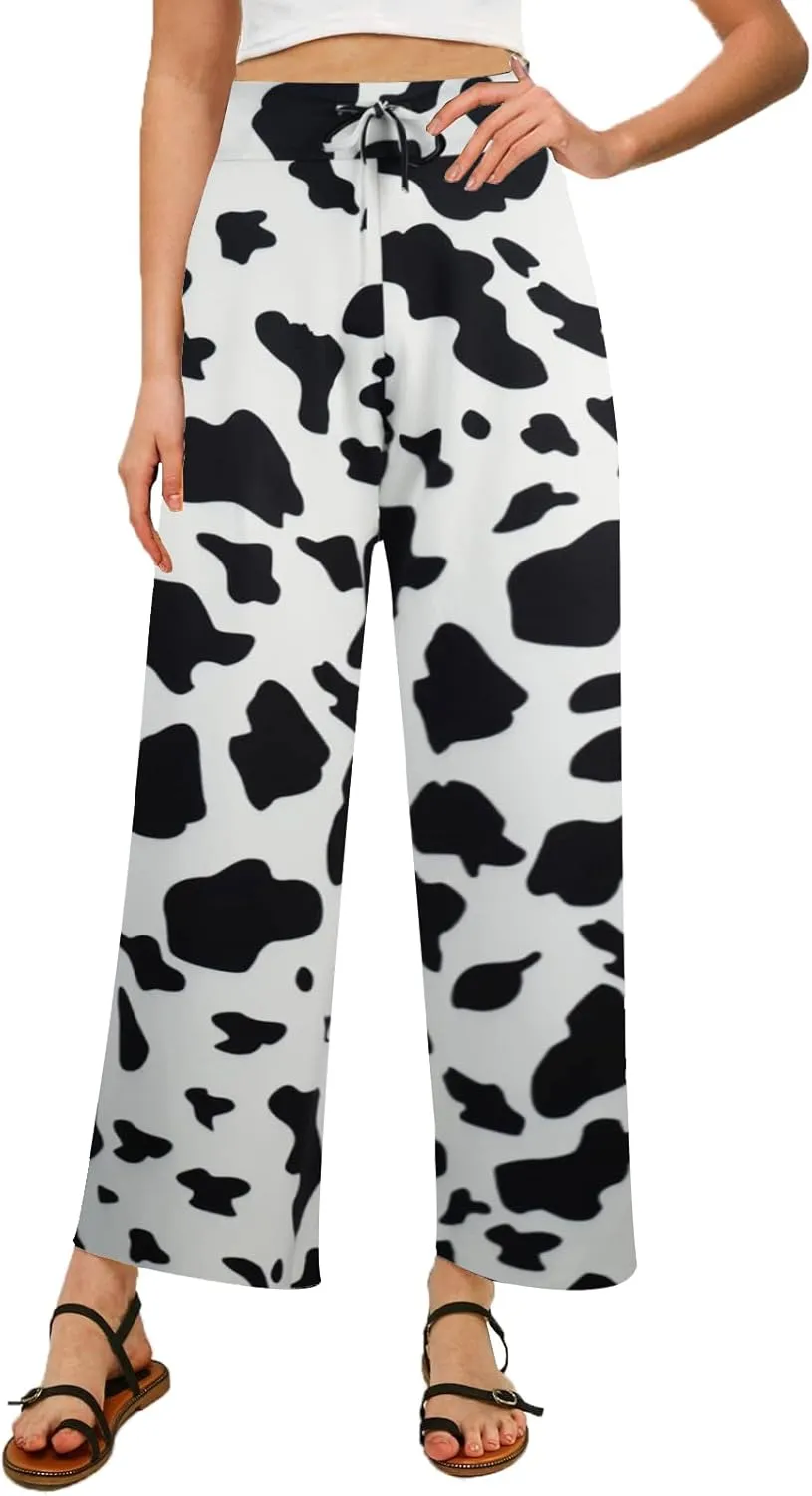 NEWCOSPLAY Women's Comfy Pajama Pants Casual Drawstring Palazzo Lounge Wide Leg Pants