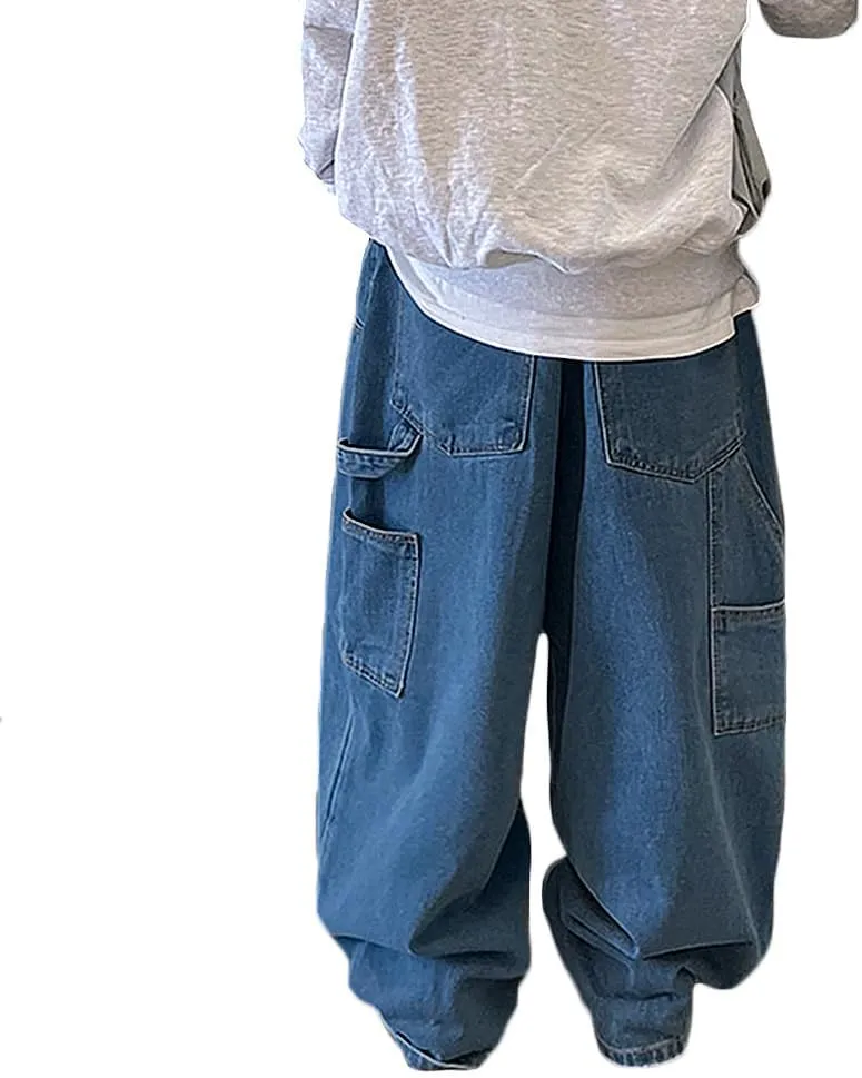 Nutriangee Men's Baggy Wide Leg Jeans Streetwear Y2K Hip Hop Loose Fit Casual Denim Pants