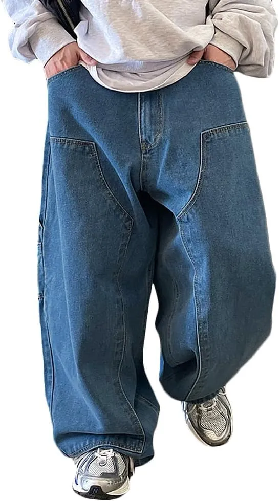 Nutriangee Men's Baggy Wide Leg Jeans Streetwear Y2K Hip Hop Loose Fit Casual Denim Pants