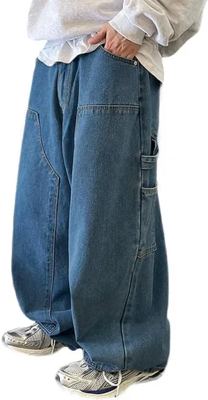 Nutriangee Men's Baggy Wide Leg Jeans Streetwear Y2K Hip Hop Loose Fit Casual Denim Pants