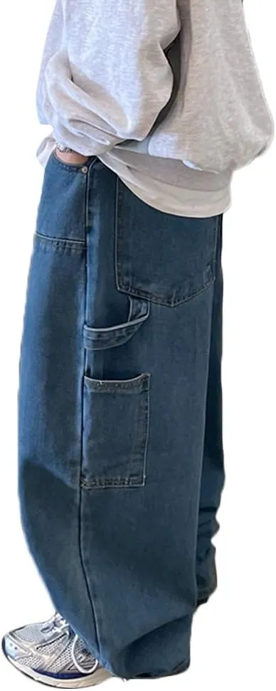 Nutriangee Men's Baggy Wide Leg Jeans Streetwear Y2K Hip Hop Loose Fit Casual Denim Pants