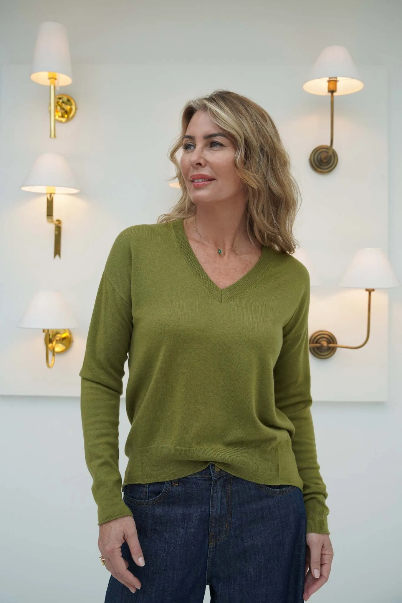 Olive Leaf V Neck Pullover