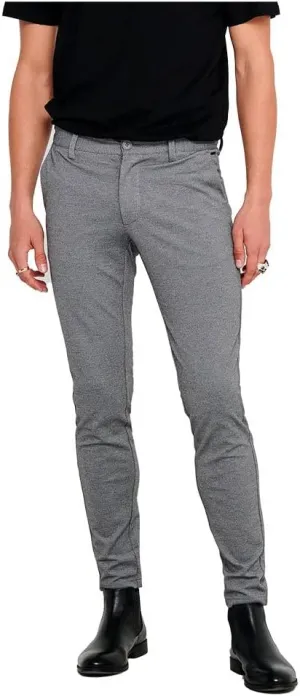 Only & Sons Mens Slim Fit Stretch Flat-Front Chino Pants (32W x 32L, Grey)
