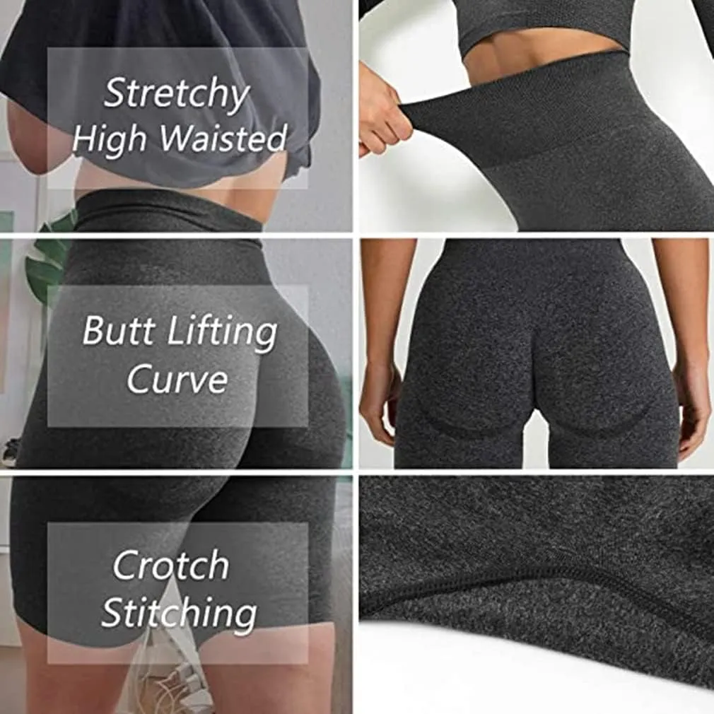 OQQ Women's 3 Piece High Waist Workout Shorts Butt Lifting Tummy Control Ruched Booty Smile Yoga Short Pants