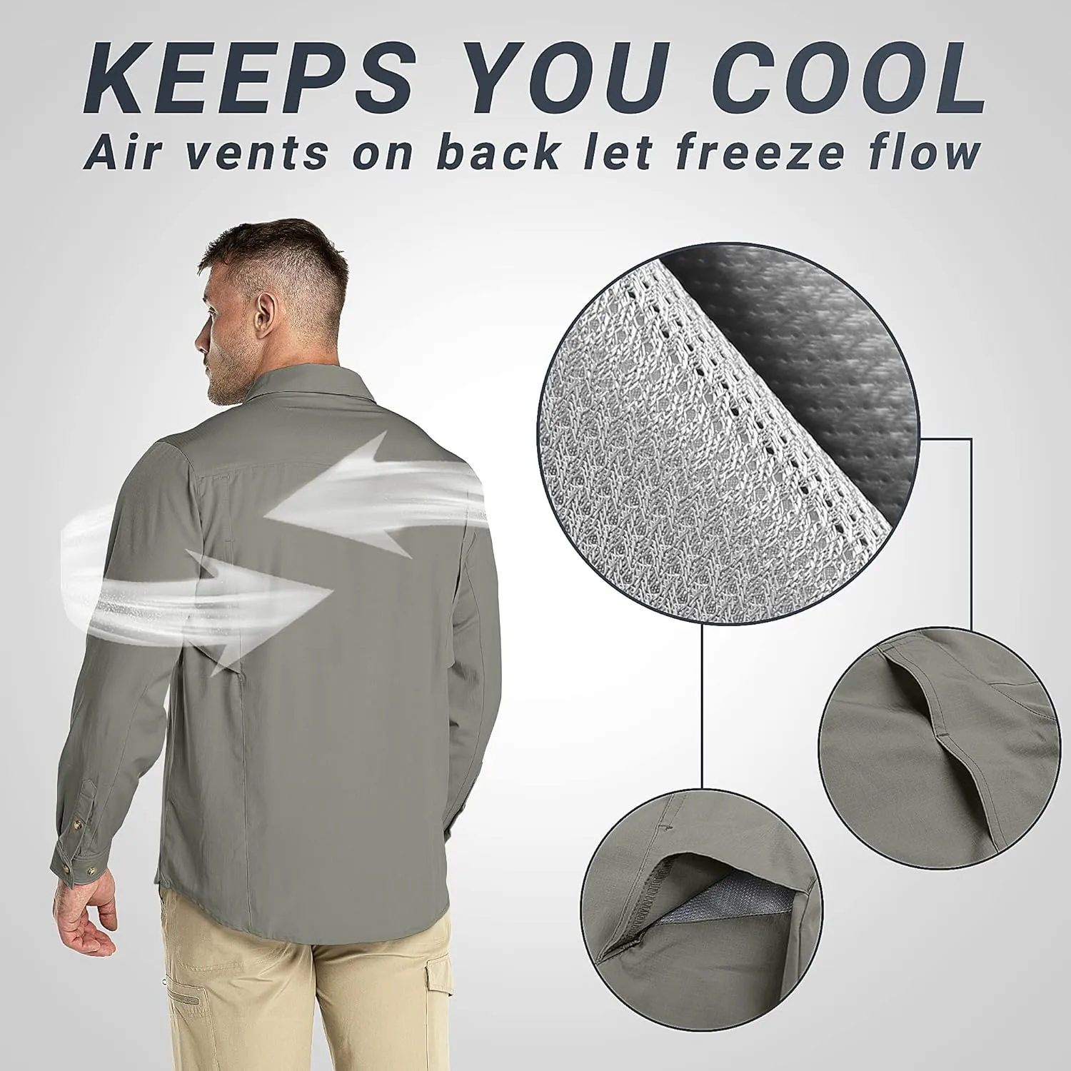 Outdoor Ventures Men's UPF 50  UV Sun Protection SPF Hiking Shirt Long Sleeve Lightweight Quick Dry for Safari Travel Fishing