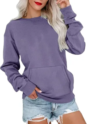 Oversized Sweatshirt for Women Fleece Crewneck Sweatshirts with Pocekt No Hood Casual Comfy Long Sleeve Pullover Tops