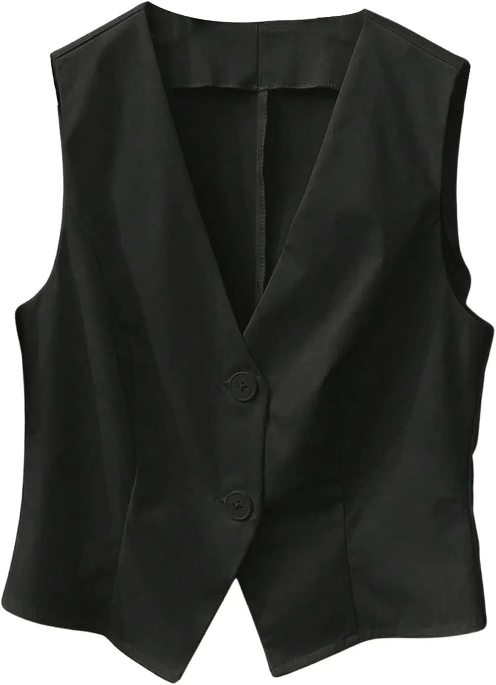 OYOANGLE Women's V Neck Sleeveless Cropped Blazer Jacket Button Down Split Hem Business Dressy Waistcoat
