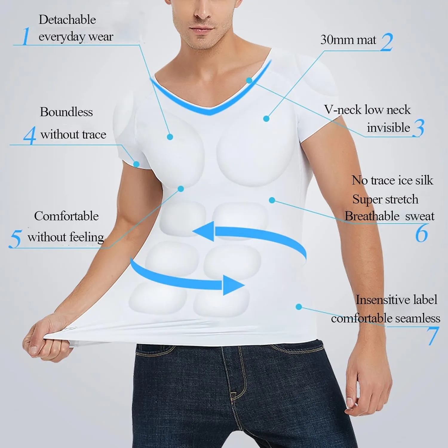 Padded Muscle Shirt Adult Fake Chest Shaper Shoulders Suit Men Invisible Enhancer Simulation Costume