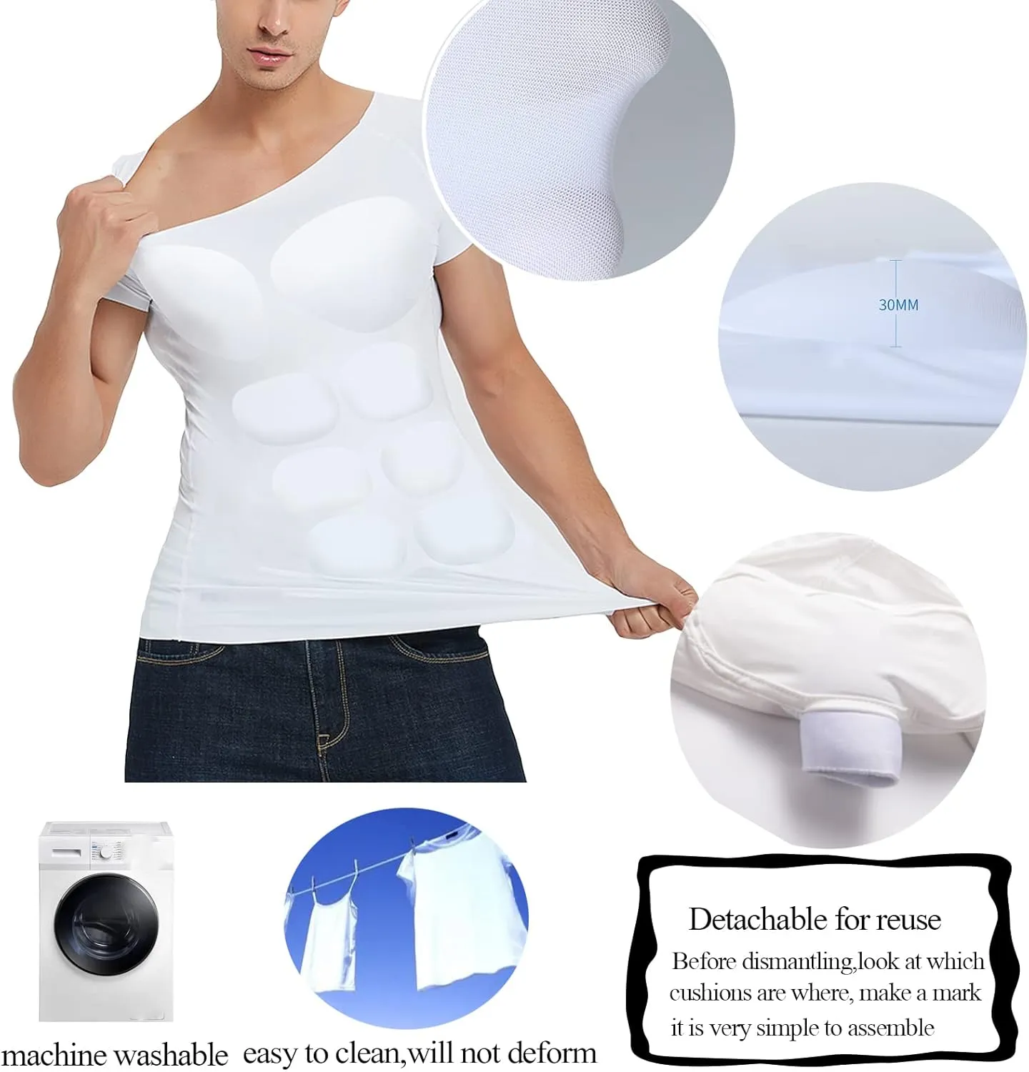Padded Muscle Shirt Adult Fake Chest Shaper Shoulders Suit Men Invisible Enhancer Simulation Costume