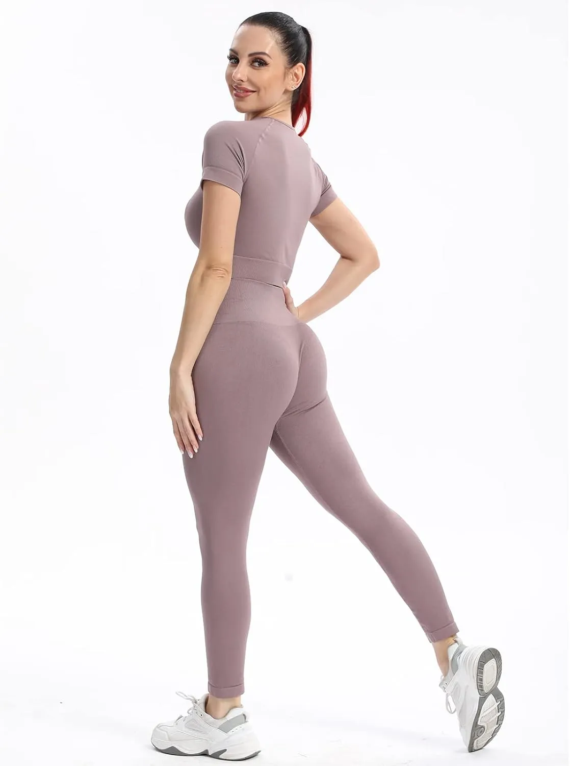 PINKSAVIOR Workout Sets for Women Two Piece Outfits Seamless High Waist Leggings Yoga Crop Tops Athletic Sports Gym Sets
