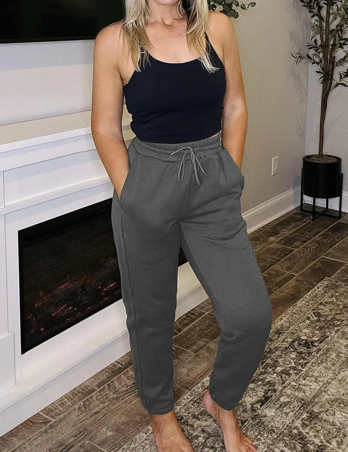 PINSPARK Women's Fleece Lined Sweatpants Winter Joggers Athletic Pants Casual Thick Warm Trousers Pockets