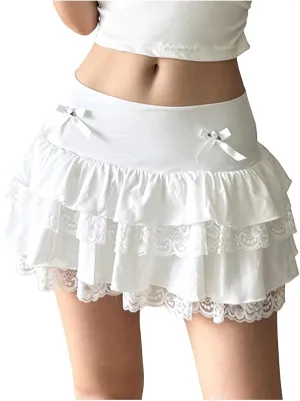 Pleated Siggy Skirts for Womens Cute Ruffle Mini Skirt Trendy High Waisted Tiered A ine Boho Flowy Layered Tiered