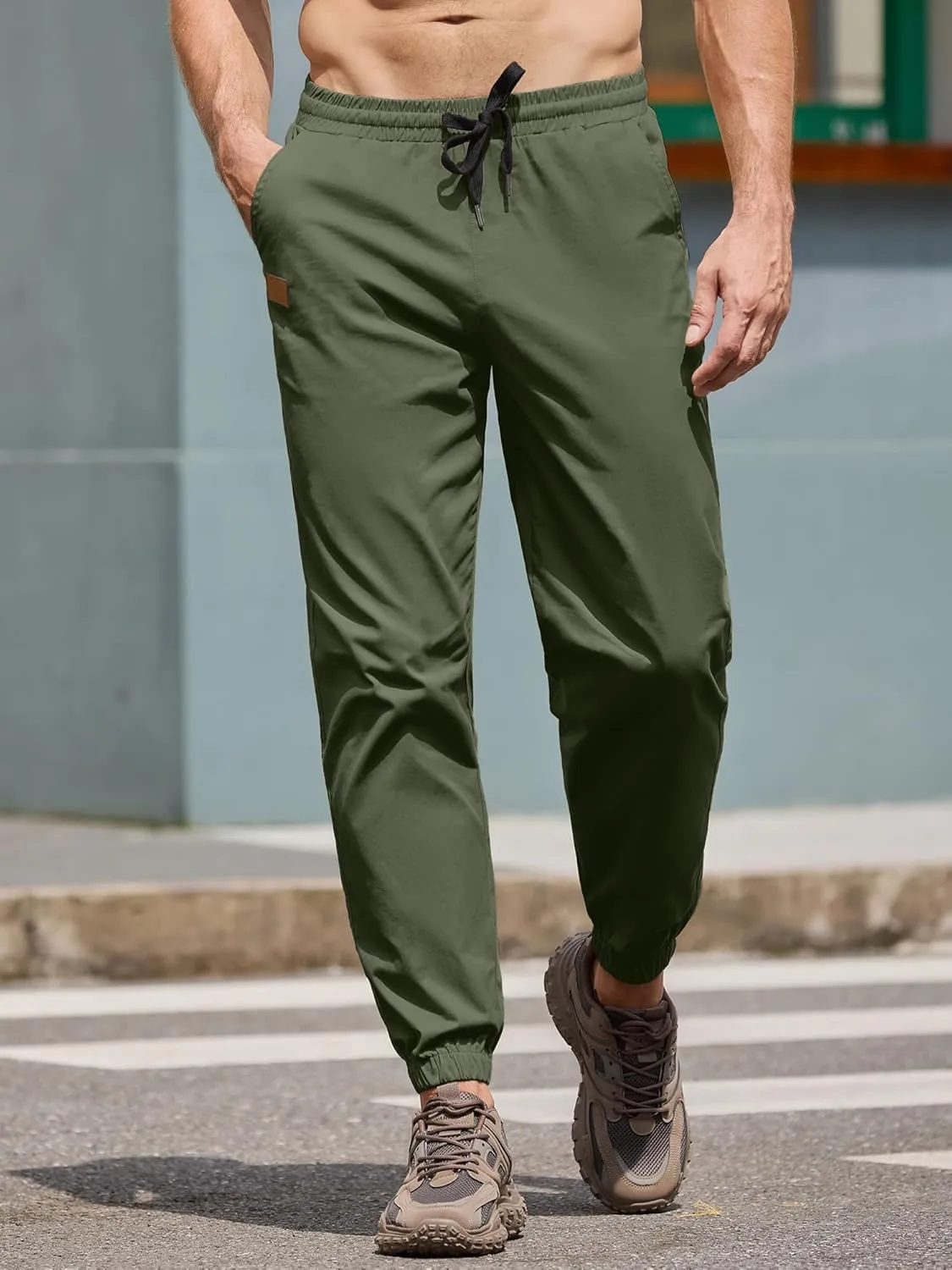 PLEPAN Mens Casual Cargo Joggers - Cotton Drawstring Chino Pants Hiking Outdoor Twill Track Jogging Sweatpants