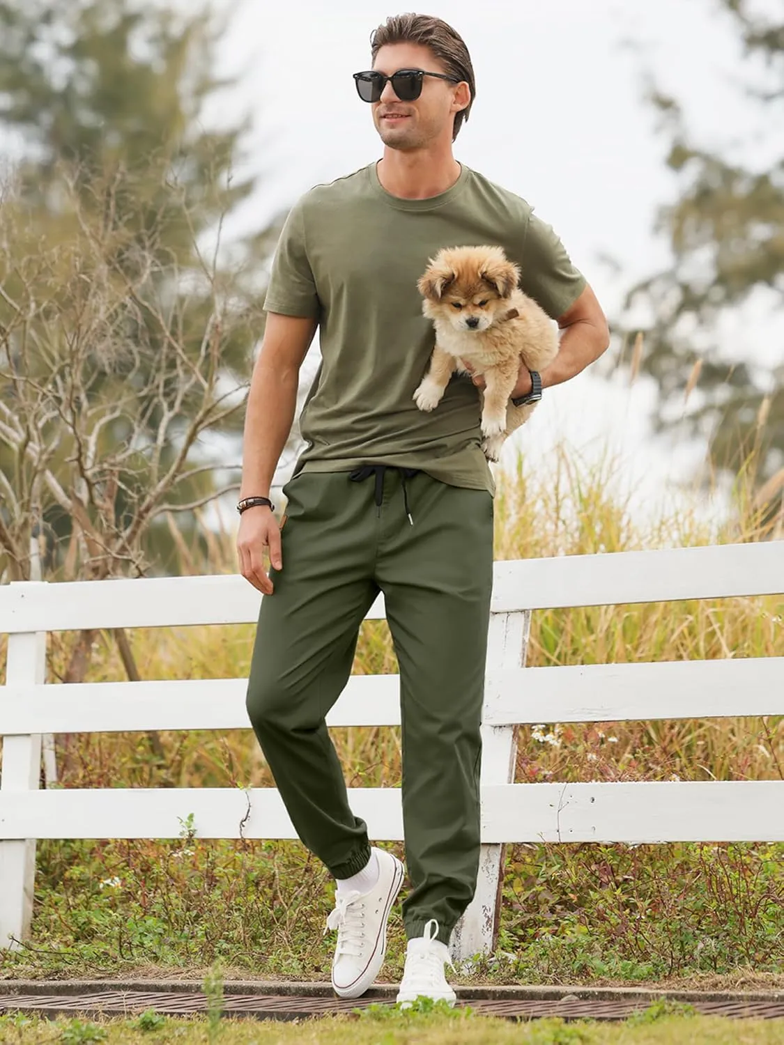 PLEPAN Mens Casual Cargo Joggers - Cotton Drawstring Chino Pants Hiking Outdoor Twill Track Jogging Sweatpants