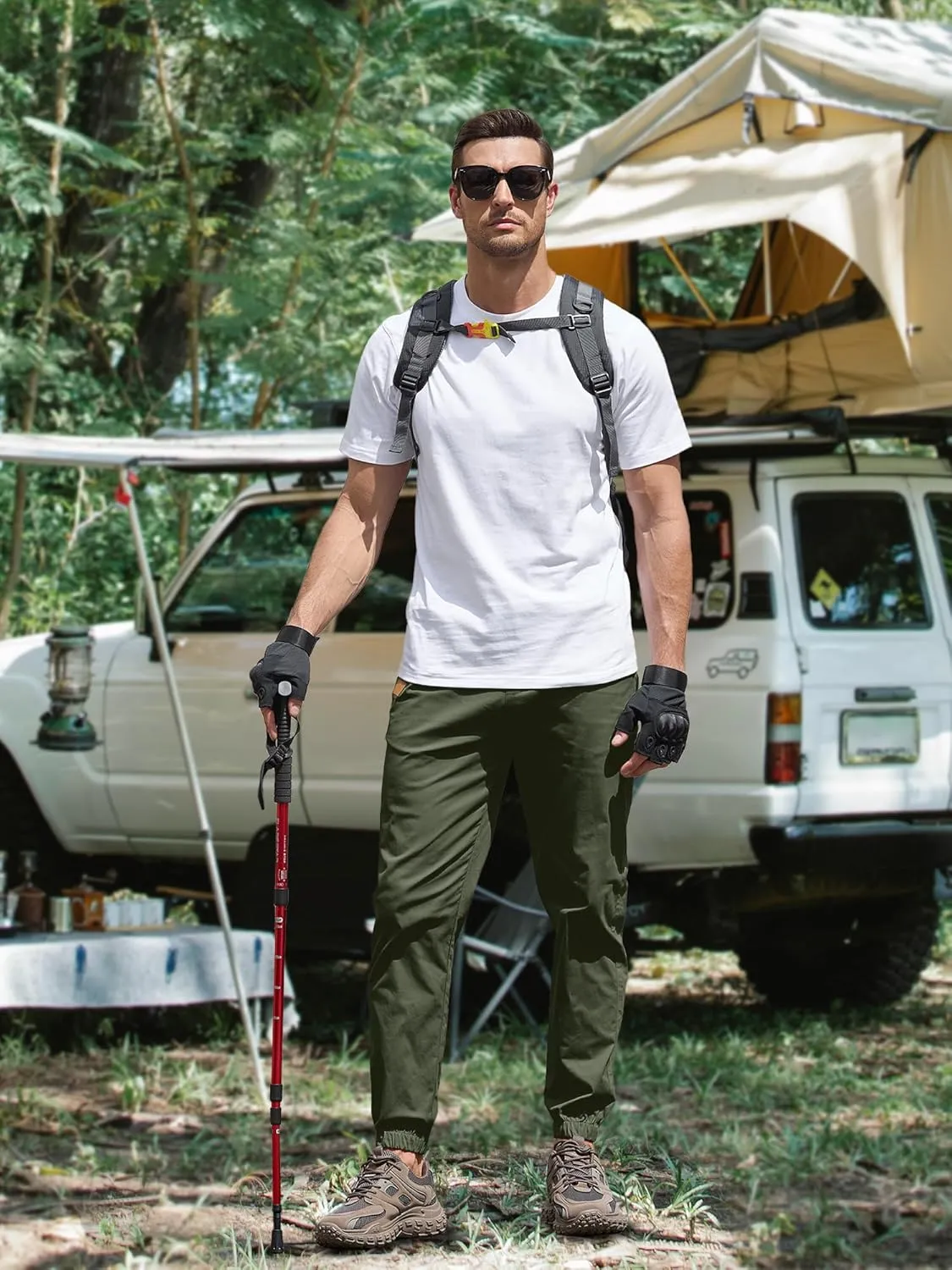 PLEPAN Mens Casual Cargo Joggers - Cotton Drawstring Chino Pants Hiking Outdoor Twill Track Jogging Sweatpants