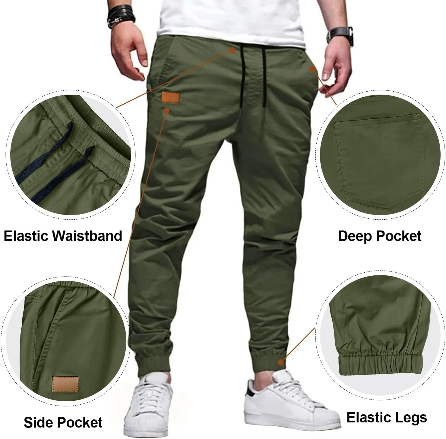 PLEPAN Mens Casual Cargo Joggers - Cotton Drawstring Chino Pants Hiking Outdoor Twill Track Jogging Sweatpants