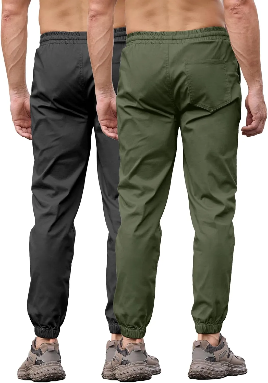 PLEPAN Mens Casual Cargo Joggers - Cotton Drawstring Chino Pants Hiking Outdoor Twill Track Jogging Sweatpants
