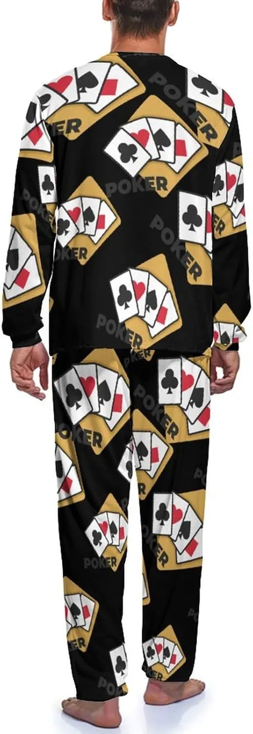 Poker Mens Pajamas Set Crew Neck Long Sleeve Sleepwear Top & Pants 2 PCS Loungewear