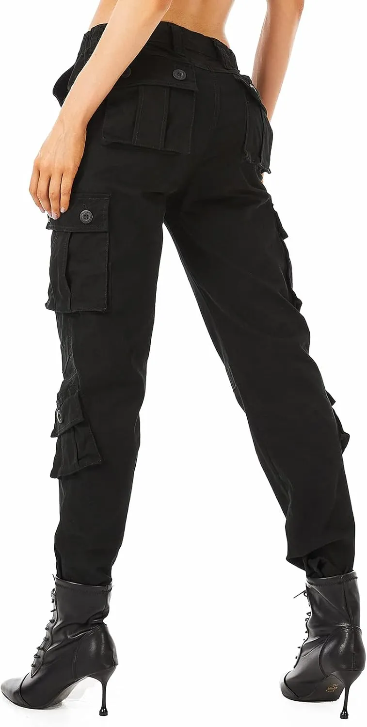 Raroauf Women's Causal Cotton Cargo Pants Military Combat Workwear Capri Pants with 8 Pockets