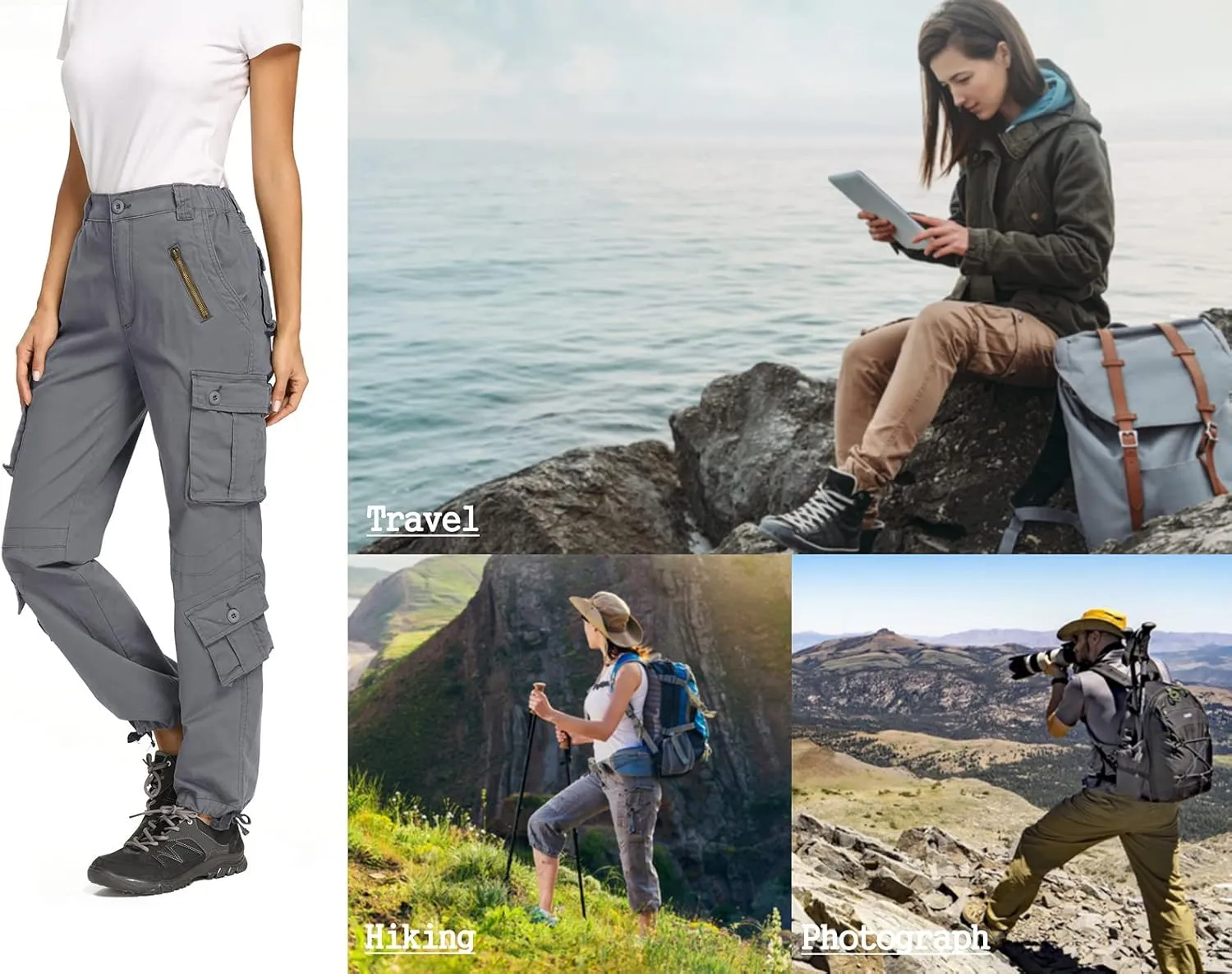 Raroauf Women's Causal Cotton Cargo Pants Military Combat Workwear Capri Pants with 8 Pockets