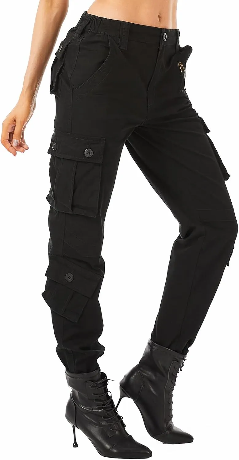 Raroauf Women's Causal Cotton Cargo Pants Military Combat Workwear Capri Pants with 8 Pockets