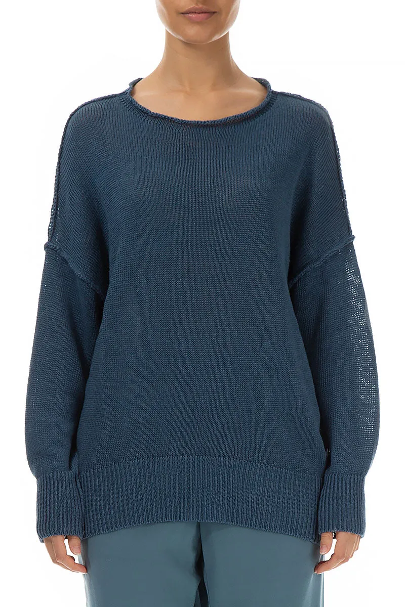 Ribbed Blue Linen Jumper