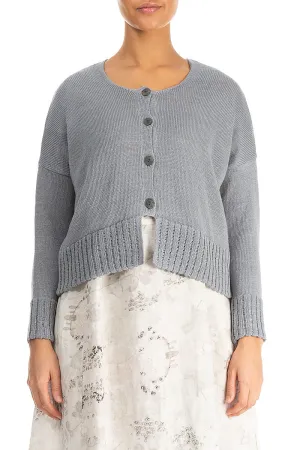 Ribbed Hem Grey Linen Cardigan