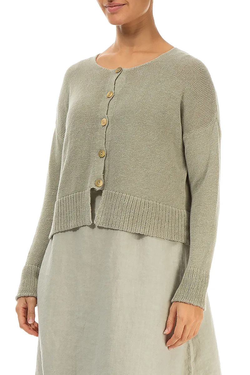 Ribbed Hem Laurel Green Linen Cardigan
