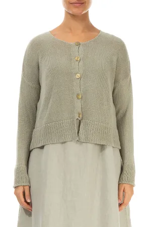 Ribbed Hem Laurel Green Linen Cardigan
