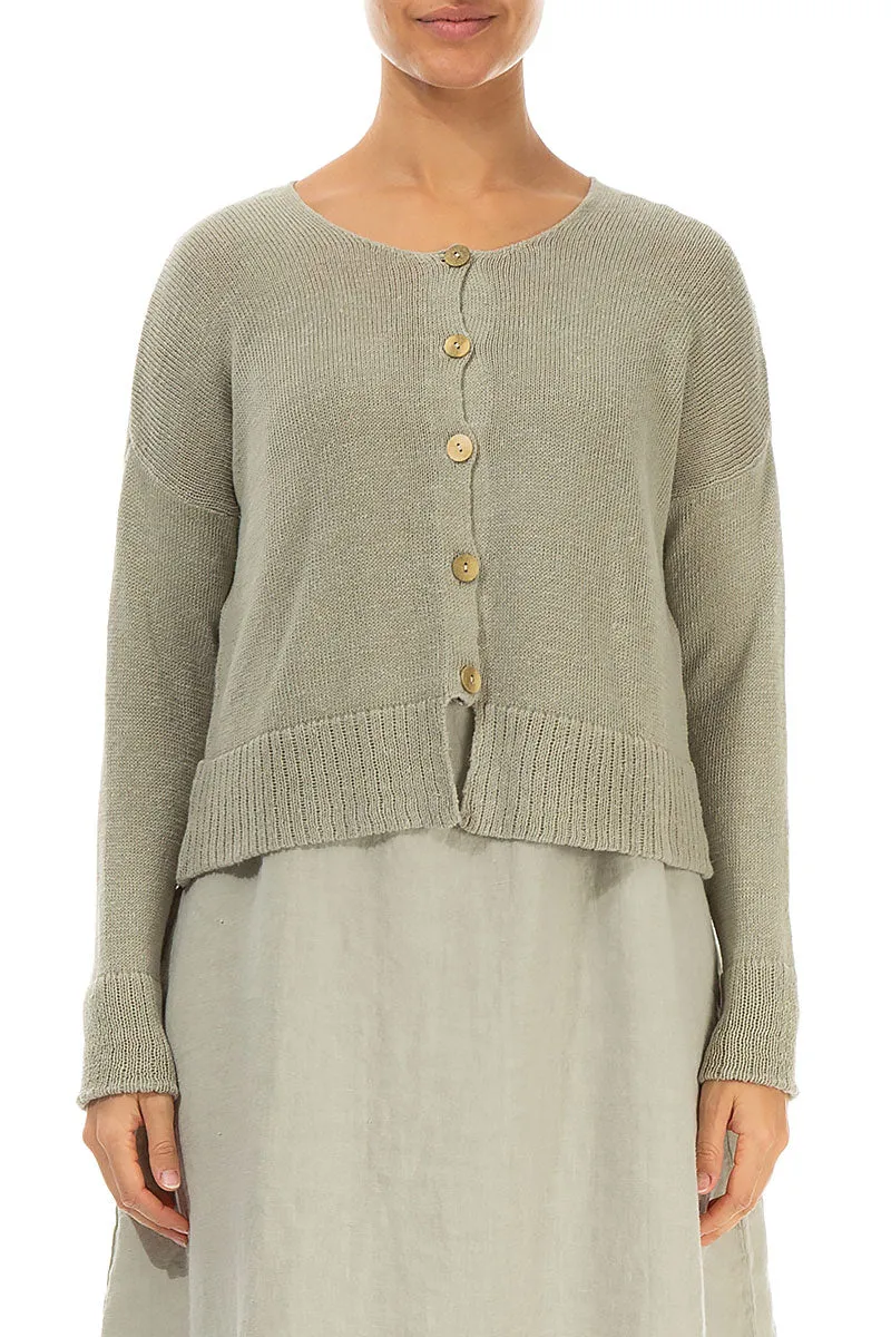 Ribbed Hem Laurel Green Linen Cardigan