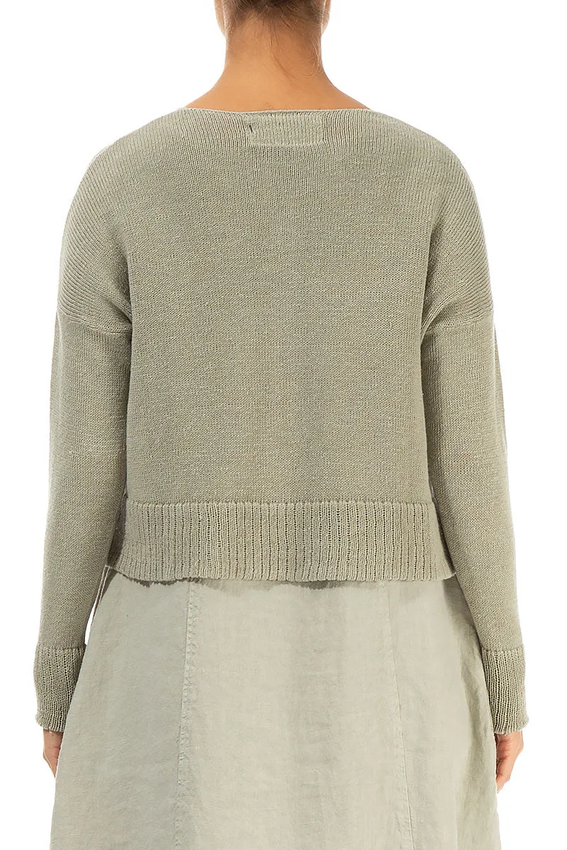 Ribbed Hem Laurel Green Linen Cardigan