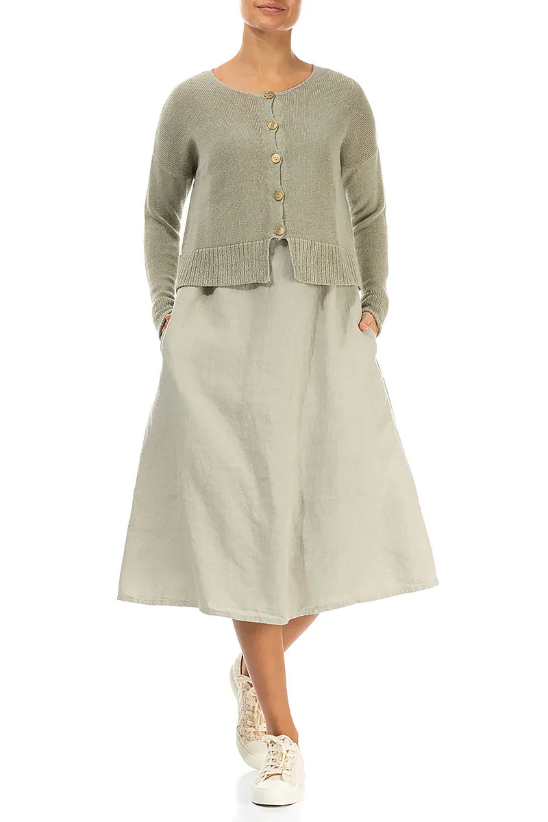 Ribbed Hem Laurel Green Linen Cardigan