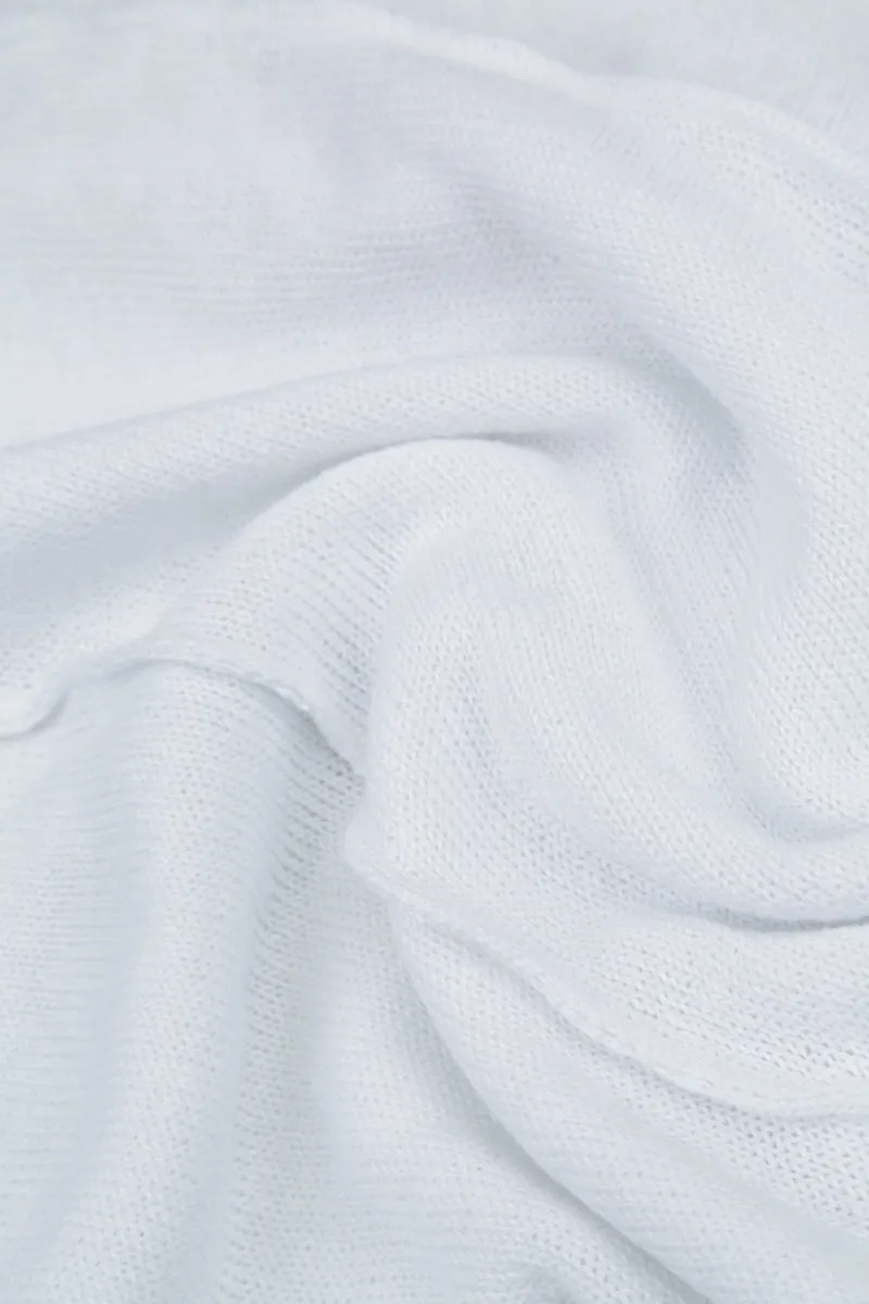 Ribbed Hem White Linen Cardigan