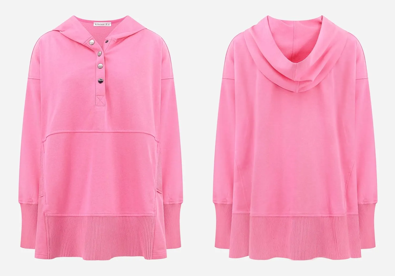 R.Vivimos Womens Oversized Sweatshirts Fall Essential Hoodies Pullover Cotton Long Sleeve Button Up Casual Tops with Pockets