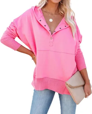 R.Vivimos Womens Oversized Sweatshirts Fall Essential Hoodies Pullover Cotton Long Sleeve Button Up Casual Tops with Pockets