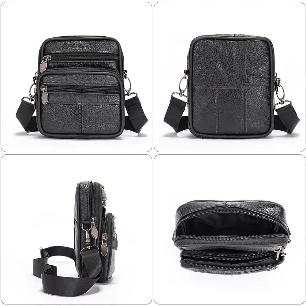 SALE!!! Ceberl Mens Genuine Leather Fanny Bag Messenger Shoulder Satchel Waist Bag Pack for Travel Running Hiking Workout Dog Walking Fishing Black