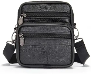 SALE!!! Ceberl Mens Genuine Leather Fanny Bag Messenger Shoulder Satchel Waist Bag Pack for Travel Running Hiking Workout Dog Walking Fishing Black