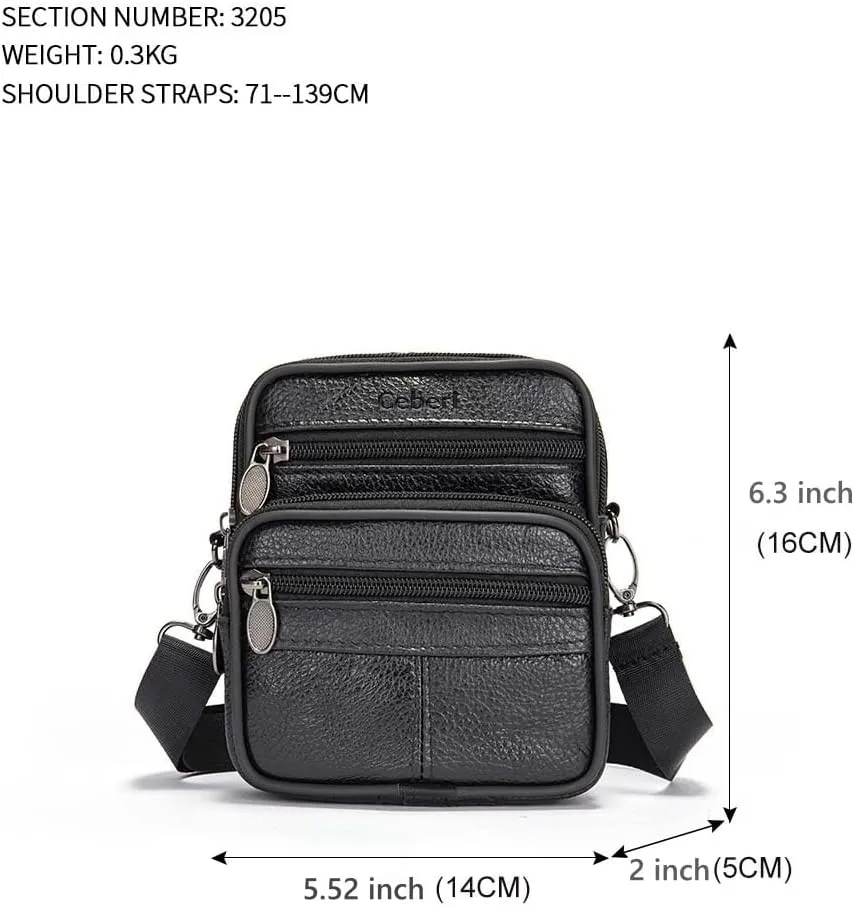 SALE!!! Ceberl Mens Genuine Leather Fanny Bag Messenger Shoulder Satchel Waist Bag Pack for Travel Running Hiking Workout Dog Walking Fishing Black