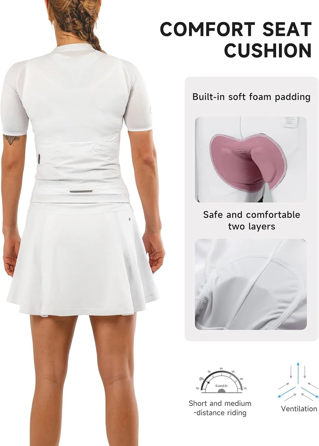 Santic Women's Cycling Skirts 4D Padded Bike Shorts High Waist Bicycle MTB Skort with Pockets