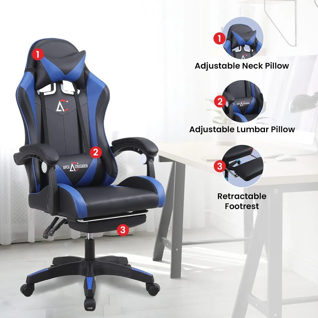 SAVYA HOME Snipe Gaming Chair with Adjustable Headrest & Lumbar Support,135°Recliner Chair | Stretchable Armrest with Footrest, Multifunctional Chair (Blue) |Apex Crusader Gaming Chair Series