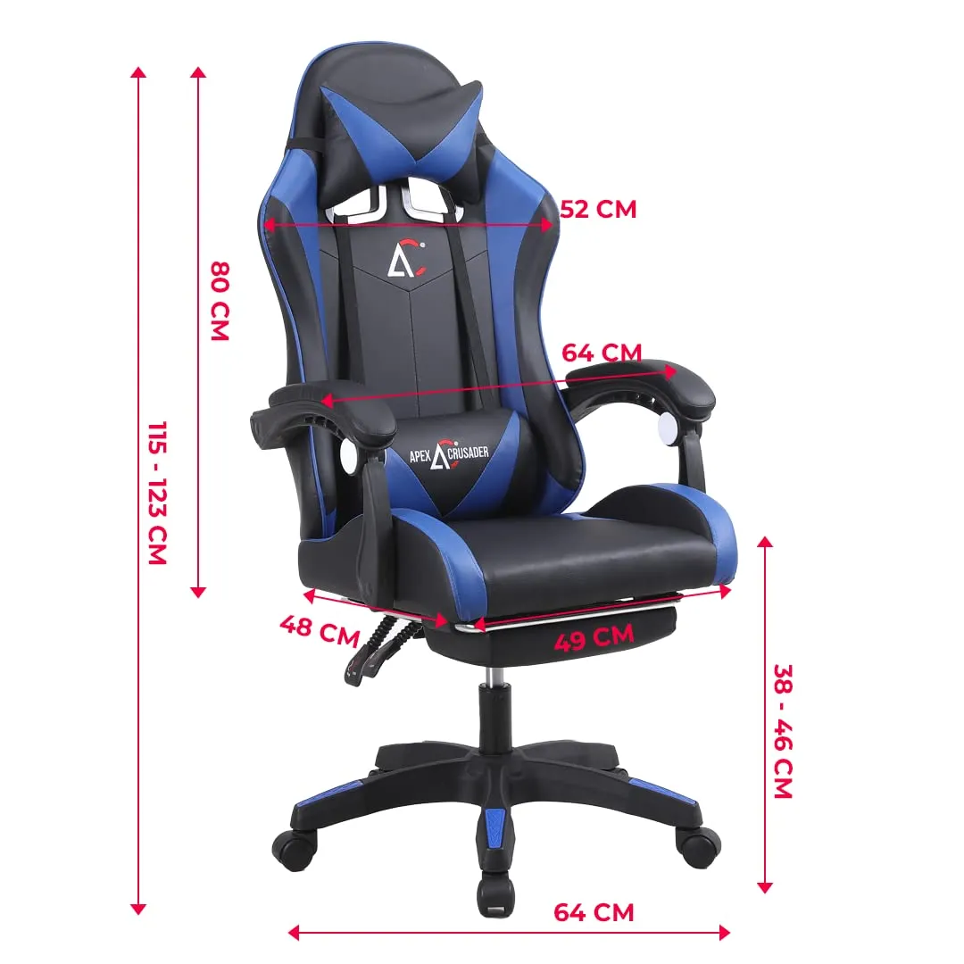 SAVYA HOME Snipe Gaming Chair with Adjustable Headrest & Lumbar Support,135°Recliner Chair | Stretchable Armrest with Footrest, Multifunctional Chair (Blue) |Apex Crusader Gaming Chair Series