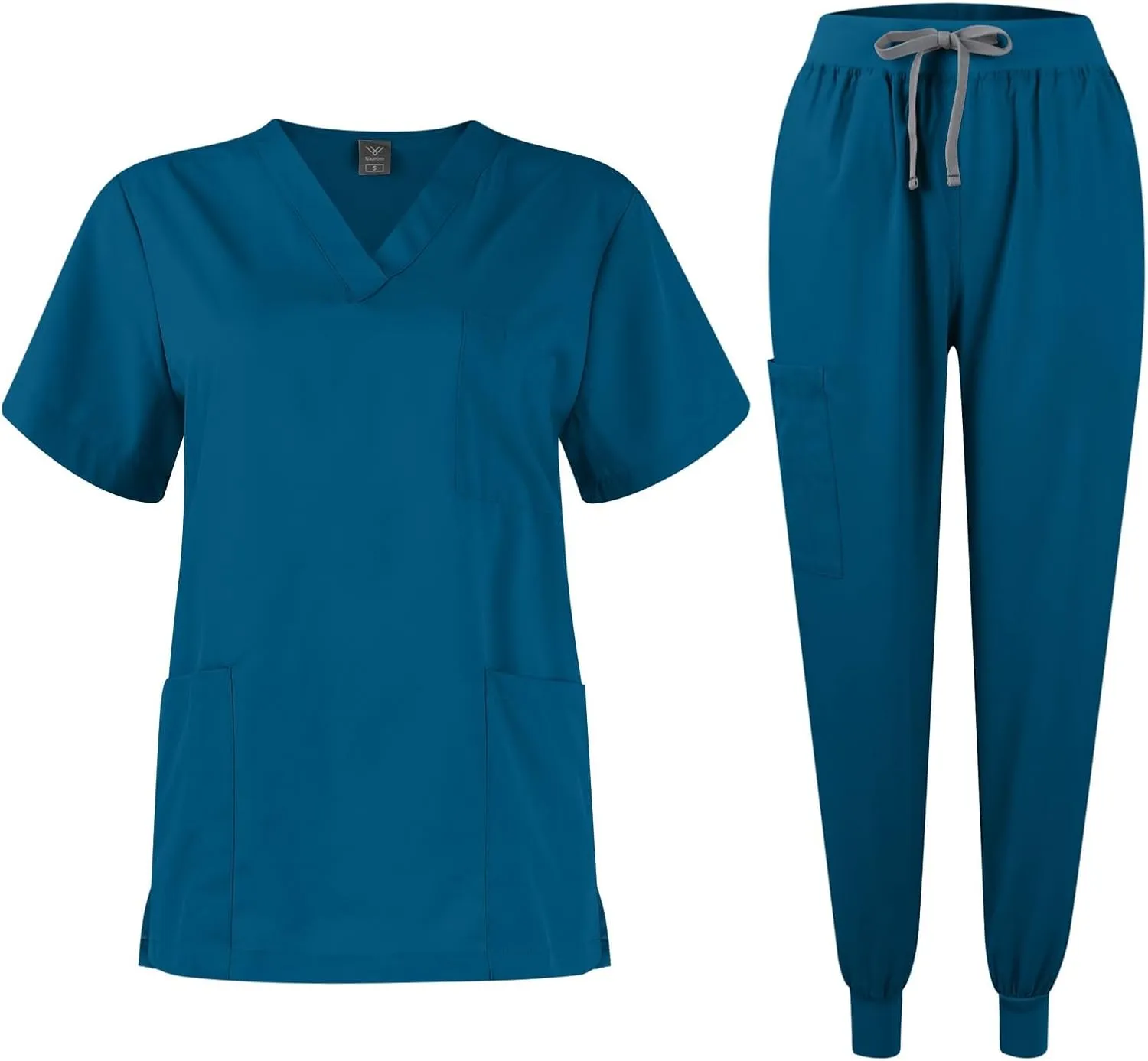 Scrub Sets for Woman 2025 Essential Jogger Scrub Set Nursing Uniform Stretch V-Neck Top & Drawstring Cargo Pants