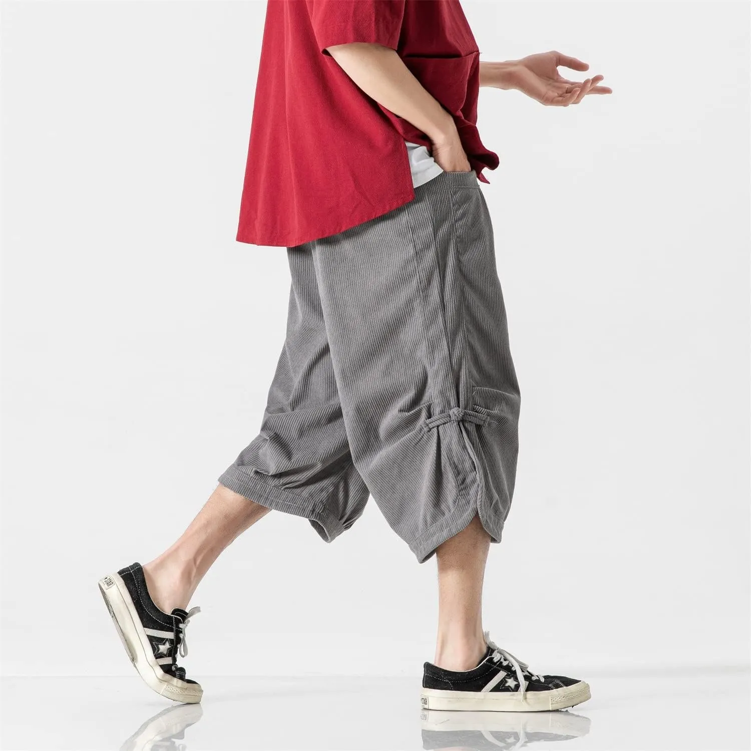 Seidarise Men's Harem Capri Pants, Wide Leg Mens Capris, Summer Linen Pants