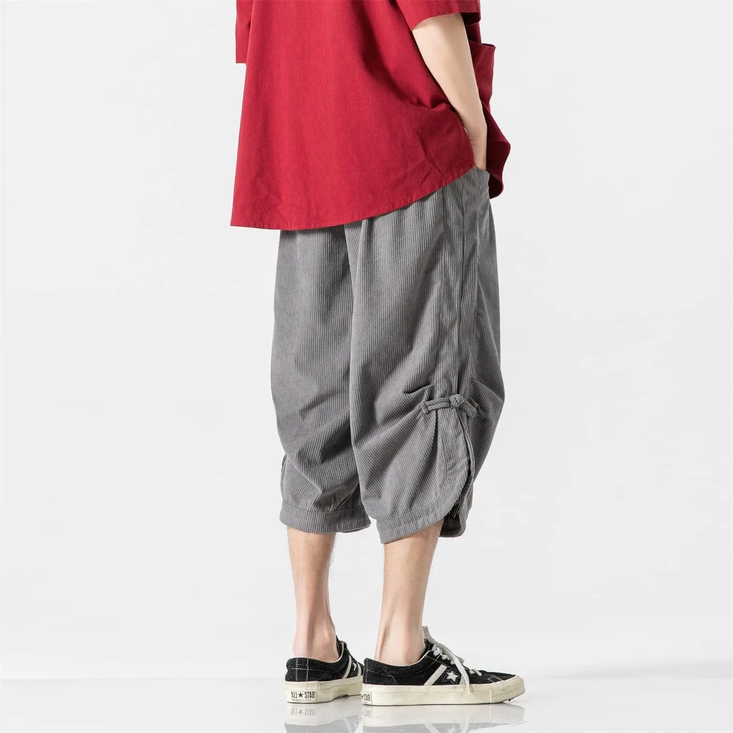 Seidarise Men's Harem Capri Pants, Wide Leg Mens Capris, Summer Linen Pants