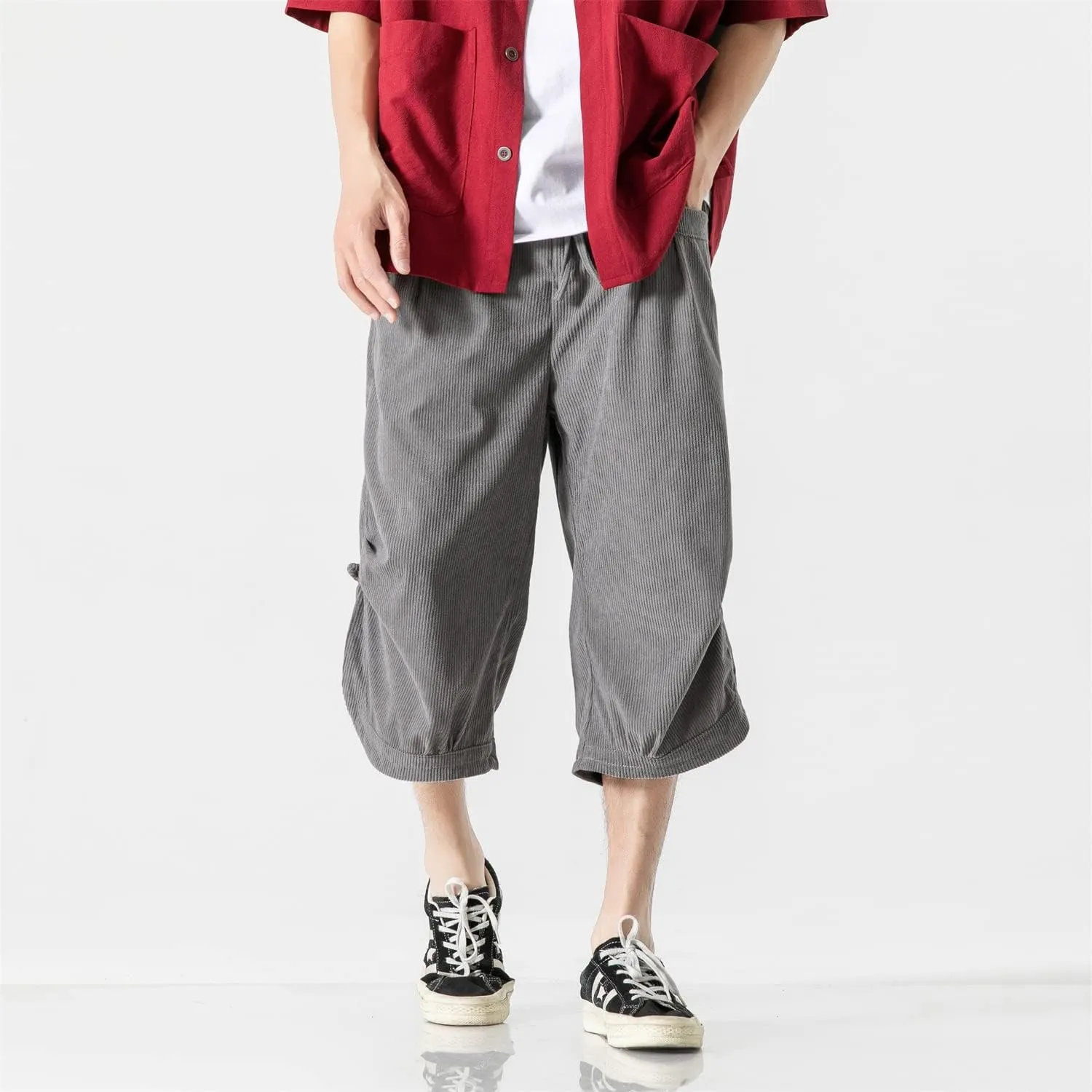 Seidarise Men's Harem Capri Pants, Wide Leg Mens Capris, Summer Linen Pants